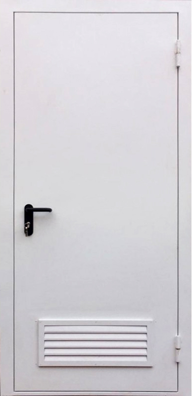 Дверь в котельную белая с решеткой ЛД-485
