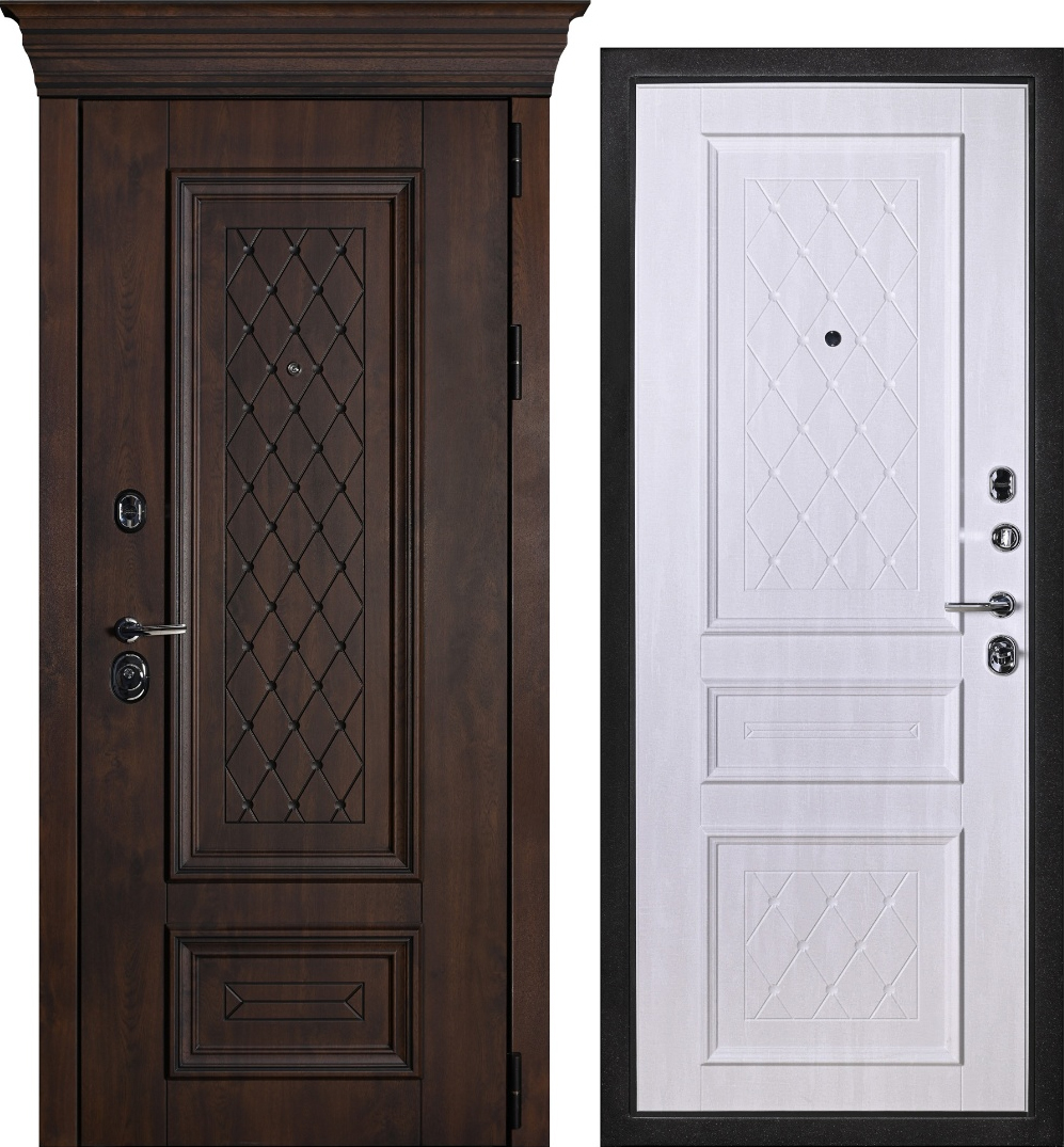 Металлическая дверь для улицы ЛД-840 (толщина от 2 мм до 5 мм) цвет орех/белый