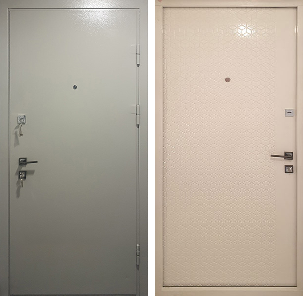 Недорогая металлическая дверь с белым напылением и кремовым МДФ ЛД-157 для квартиры